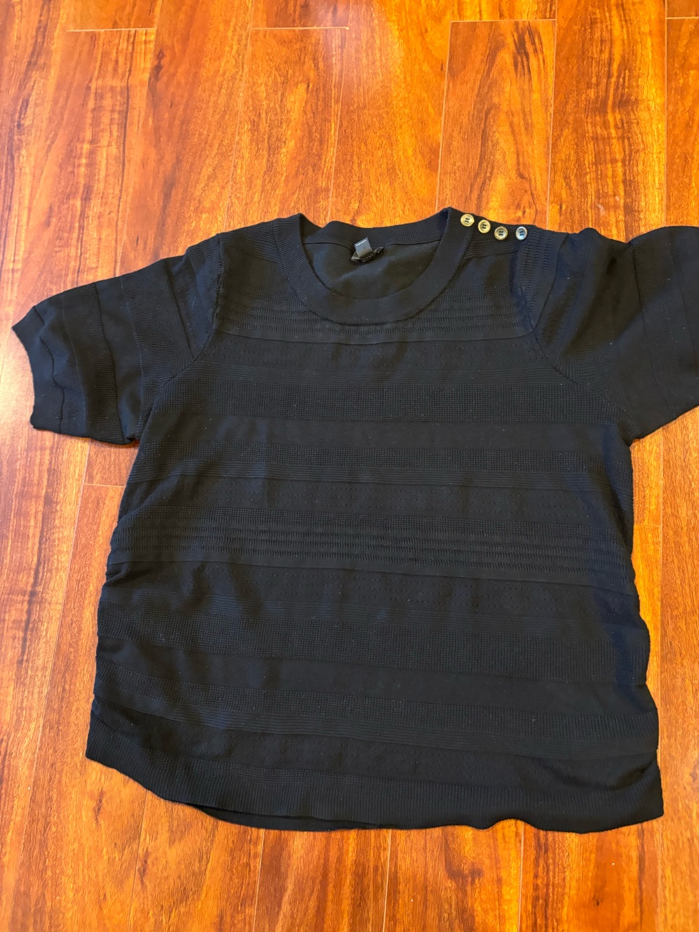 Short-Sleeve Crewneck Sweater with Shoulder Buttons - Black